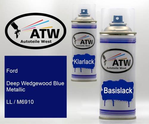 Ford, Deep Wedgewood Blue Metallic, LL / M6910: 400ml Sprühdose + 400ml Klarlack - Set, von ATW Autoteile West.